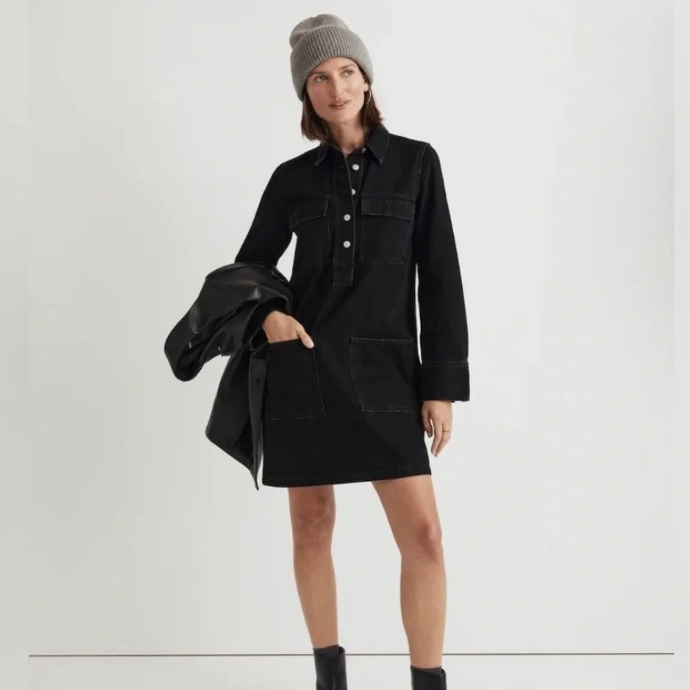 Madewell Denim Popover Mini Shirtdress Black Size Small NWT - Picture 1 of 5